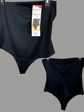 Red Hot Spanx Womens High Waisted Thong Very Black Shapewear High Rise Size +3X